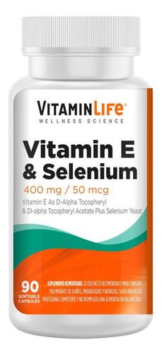 Vitamina E Selenium 400/50 (90 Softgels Cáps) Vitamin Life 