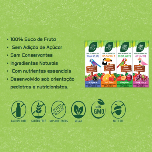 12 Sucos Lifemix Premium Sabores Misto 100% Linha + Saúde