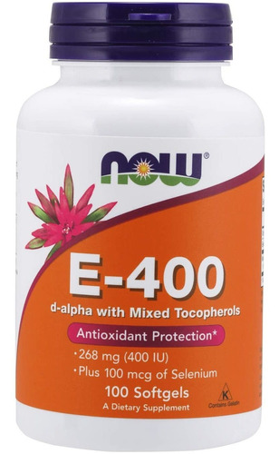 Imagem 1 de 4 de Now Foods Vitamina E-400 Com Tocoferóis Mistos 100 Softgels