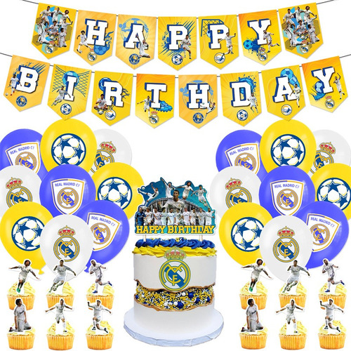 Set Decoración Cumpleaños Equipo De Futbol Real Madrid