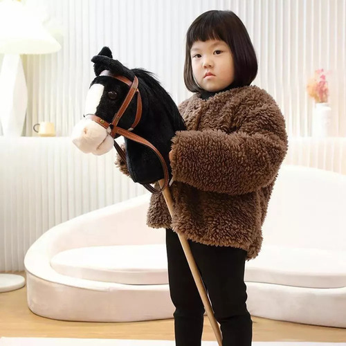 Para Caballo De Madera Con Palo, Juego De Negro Con Rodillo
