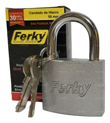 Ferky Candado De Hierro 50 Mm Gancho Corto Con 3 Llaves Color Plateado