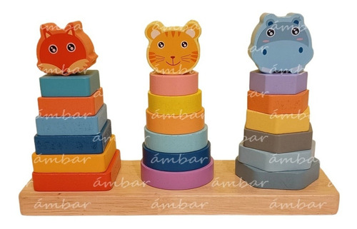 Juego Apilable Animales Juguete Didactico Madera Montessori Color Varios