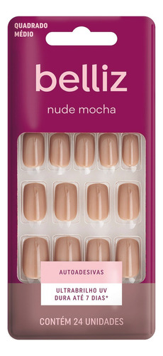 Unhas Postiças Autoadesivas Quadrado Médio Nude Mocha Belliz