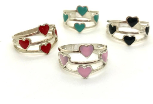 Imagen 2 de 7 de Anillo De Plata 925 Esmaltado Corazones