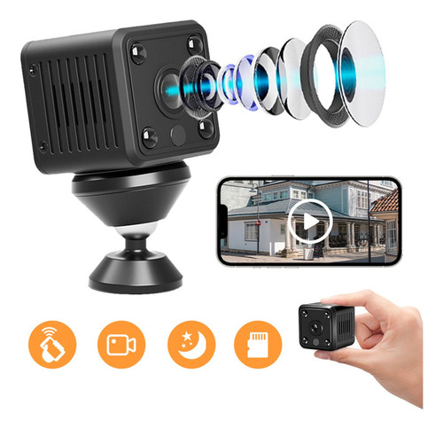 Mini Camara Espia Wifi Hd 1080p Recargable Vision Nocturna Color Negro