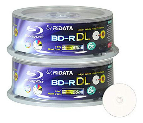 50 Pack Ridata Blu-ray Bd-r Dl Dual Layer 6x 50gb White Inkj