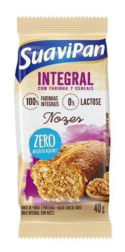 Bolo Integral Nozes Zero Açúcares* Sem Lactose Suavipan 40g.