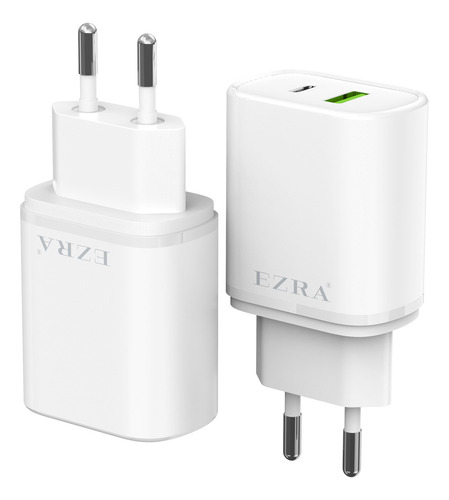 Carregador Rápido Para Telemóvel 5v/2.4a Usb + Type-c Cor Branco