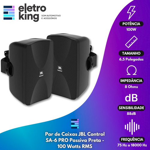 Kit 6 Caixa Som Ambiente Passiva Jbl Control Sa6 100w Preta