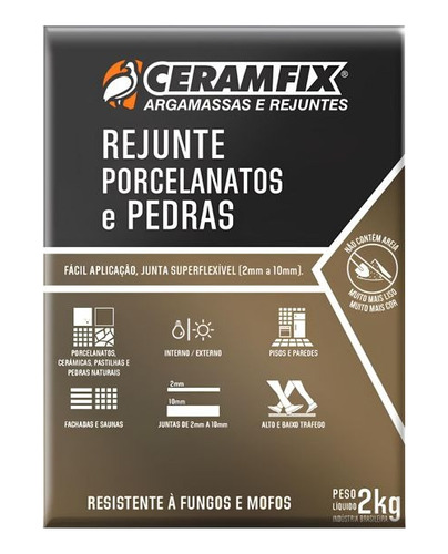 Rejunte Porcelanatos Pedras Ceramfix 2kg - Marrom Sucupira