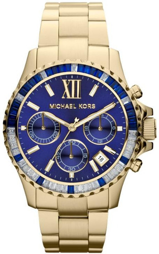 Relógio Michael Kors Mk5754 Everest Dourado Azul Original