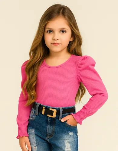 Blusa Manga Longa Infantil Menina Moda Mini Diva Blogueira