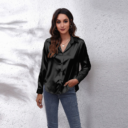 Increíble Cuello V Blusa Satén Moda Casual Elegante Diseños