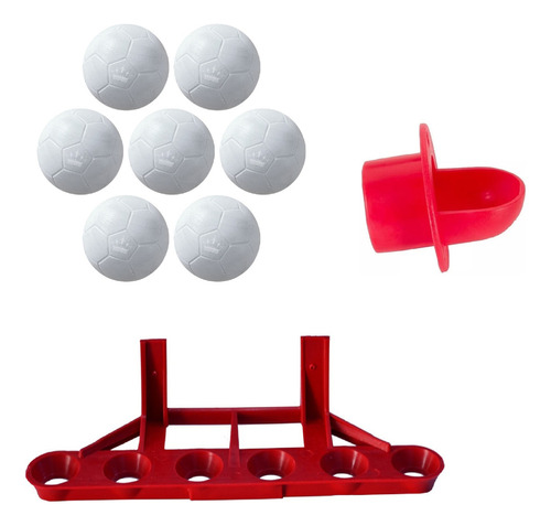 Bolas De Pebolim Totó + Cachimbo + Suporte Bolas Mesa De Pebolim Vermelho E Branco