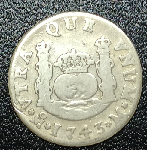 Moneda Escasa Columnaria 2 Reales Mo. 1743 Felipe V Plata