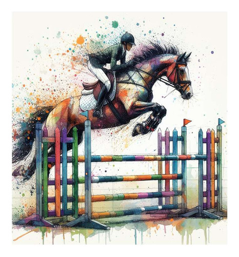 Vinilo 100x100cm Caballo Salto Obstaculos Equitacion M2