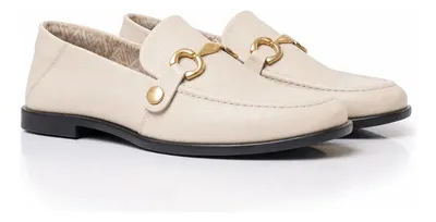 Mocassim Feminino Couro Legítimo 2 Fivelas Vittal Offwhite