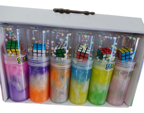 6 Slime Con Cubo Rubik 3d Juego Niños Destreza