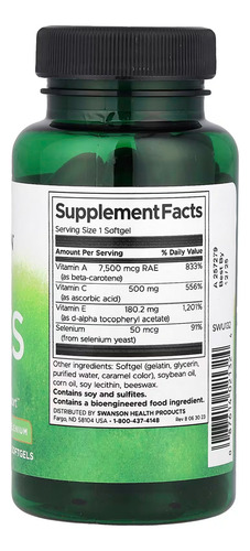 Swanson Vitamina A, C, E E Selênio 60 Softgels + Porta Cáps Sabor Sem Sabor