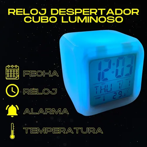 Reloj Despertador Luz Led 7 Colores Alarma Temperatura Fecha