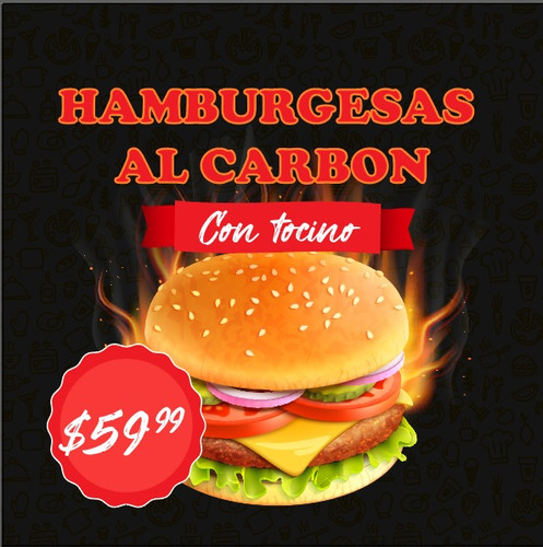 Lona Impresa 1x1 Mts Personalizada Hamburguesa Restaurant