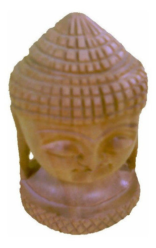 Estatueta Cabeça Buda Madeira Indiana Entalhada 5,5cm Novo