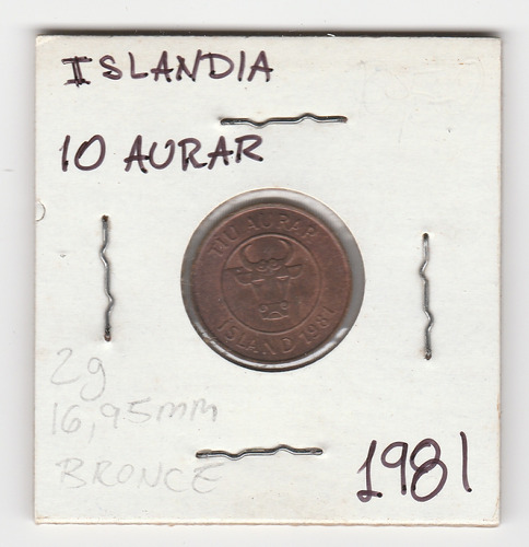 Moneda De Islandia 10 Aurar 1981 Xf+