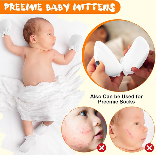 Vabean 12 Pares De Guantes De Bebé Prematuros De Algodón Par