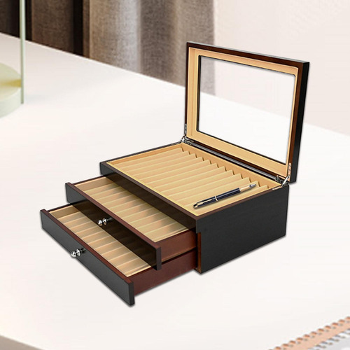 Wood Pen Display Case Pencils Organization Office Black