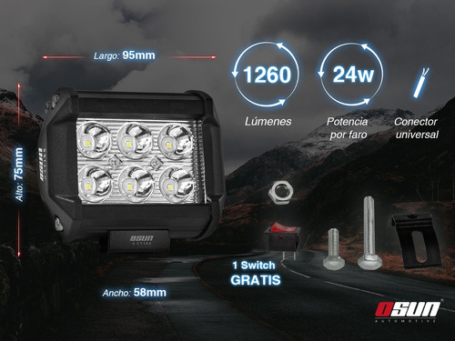 Imagen 2 de 9 de 2 Faros Osun® De 6 Led Alta Intensidad 100% Metal+bases Para Jeep/motos/autos/grúas/montacargas Universales Consumo 18w