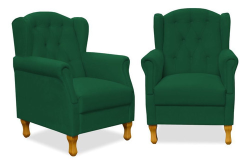 Kit 02 Poltronas Decorativas Para Sala de Estar Yara P02 Suede Verde Musgo