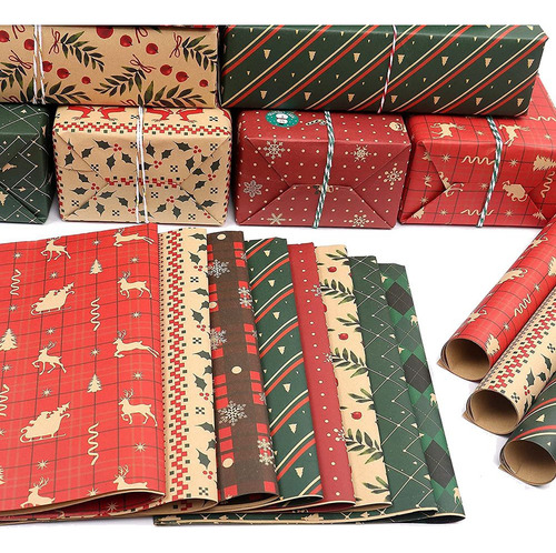 8 Hojas De Papel Para Envolver Regalos, Para Navidad, Cumple