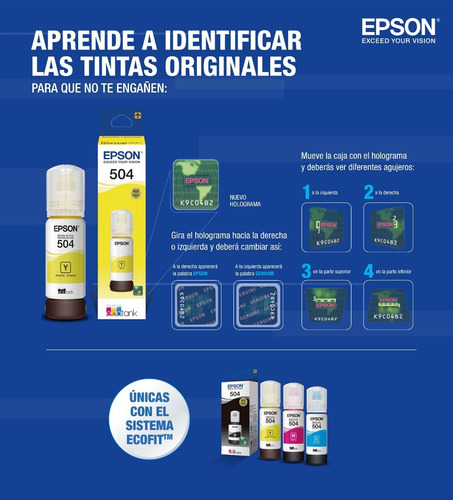 Imagen 3 de 3 de Botella De Tinta Epson T504 Amarilla
