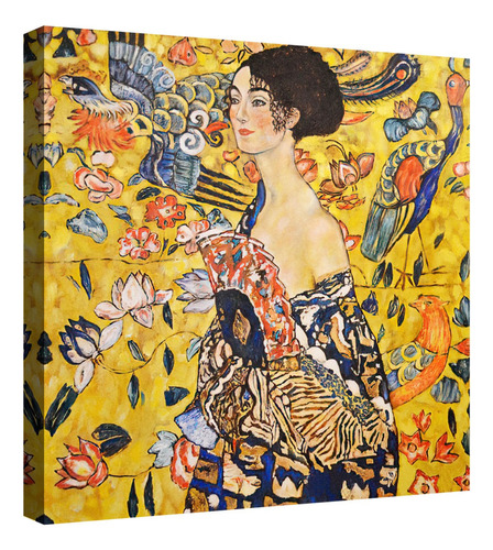 Cuadro Decorativo Canvas La Mujer Del Abanico Gustav Klimt Color Natural Armazón Natural