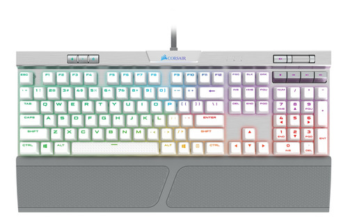 Teclado gamer Corsair K70 RGB MK.2 SE QWERTY Cherry MX Speed inglés UK color silver con luz RGB