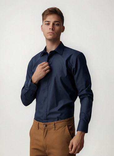 Camisa Clásica De Vestir De Hombre Bpremium Ccuello Italiano