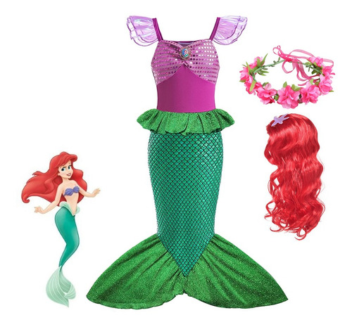 Vestido De Niña Mermaid Ariel, Vestido De Princesa Con Lente