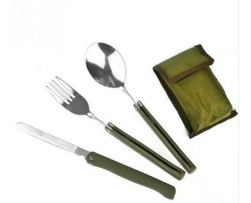 Cubiertos Plegable Acero Inoxidable Set Camping + Funda