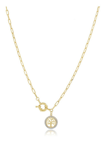 Colar Pingente Arvore Da Vida Com Micro Zircônia Cor Dourado