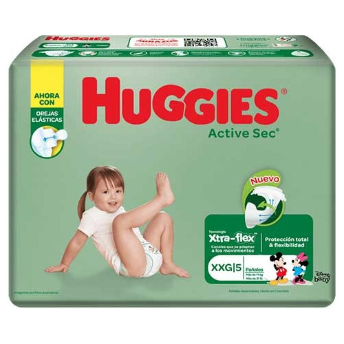 Pañales Huggies Active Sec Talla 5 - Xxg De 24 Unidades