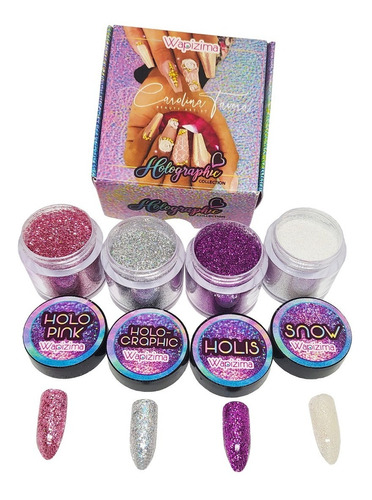 Coleccion Acrilico , 4 Pzs Uñas Acrilicas Wapizima Color Holographic