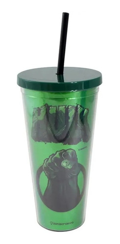 Copo Canudo Marvel Hulk Verde Metálico 650 Ml Zona Criativa 