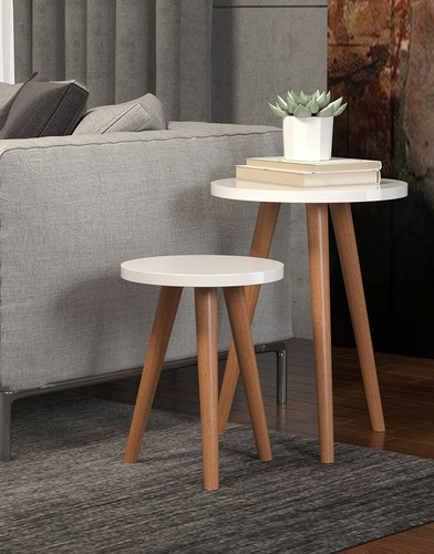 Mesinhas Duplas Decora Sala Retro Tripé Branca Pé Palito Branco