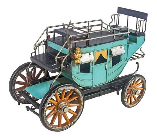 Miniatura Carruagem Azul / Amarelo Metal Oldway  21x31x16cm