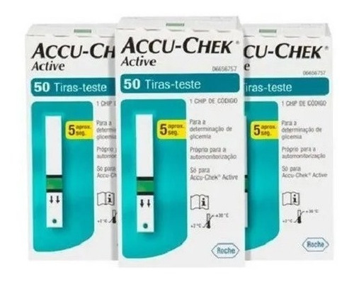Imagem 1 de 3 de Kit 03 Caixas Tiras Reagentes Accuchek Active C/50 Unidades