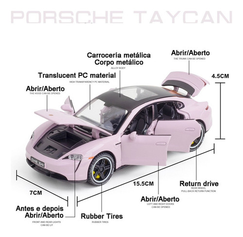 Porsche Taycan Miniatura Metal Coche Con Luces Y Sonido 1/32