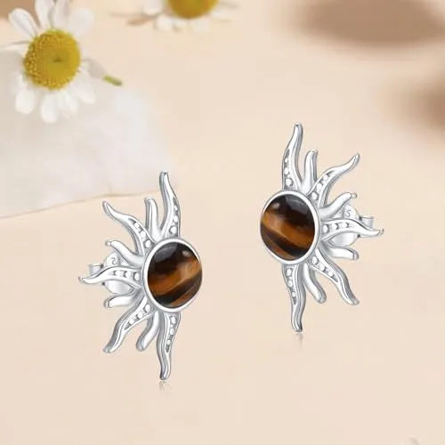 Pendientes De Sol De Plata De Ley 925, Aretes De Piedra De Y