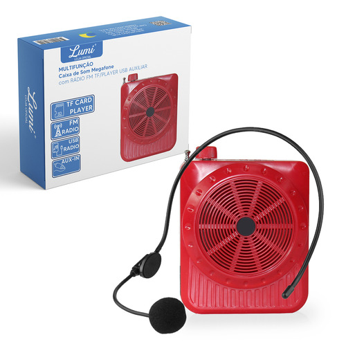 Megafone Amplificador De Voz Multi-função C/ Rádio Fm Vermelho Lumi