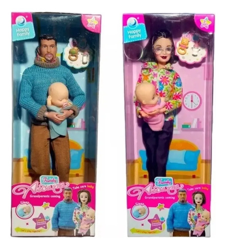 Muñeco Papa Articulado Familia - 30cm Con Bebe Y Accesorios